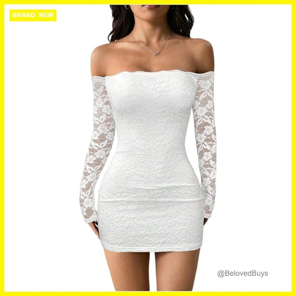 Long Sleeve Lace Bodycon Mini Dress Off Shoulder Night Out